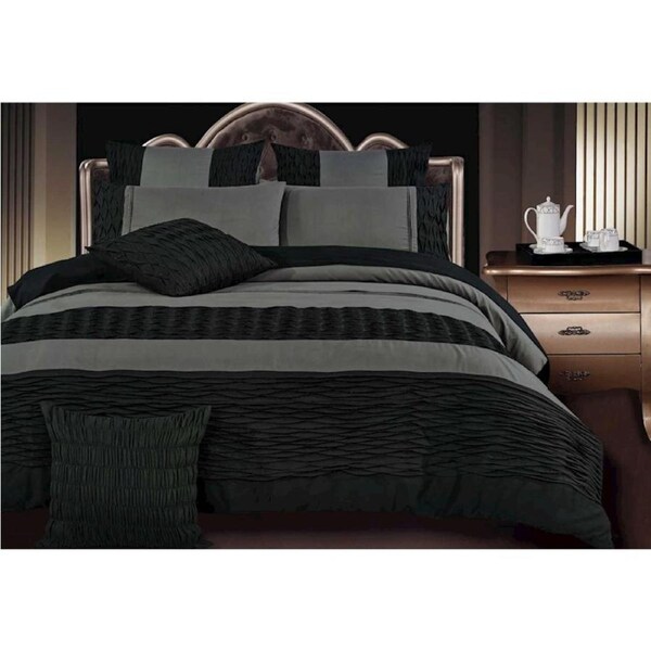 Queen size Black charcoal pintuck 3pcs Quilt Cover Set