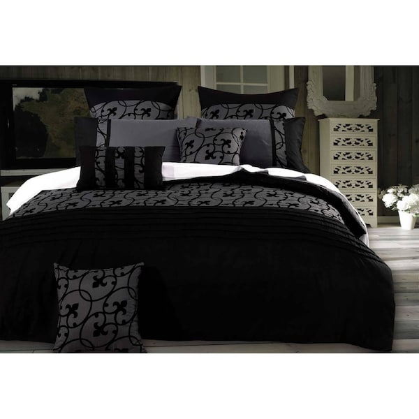 Queen Size Lyde Charcoal Black 3pcs Quilt Cover Set