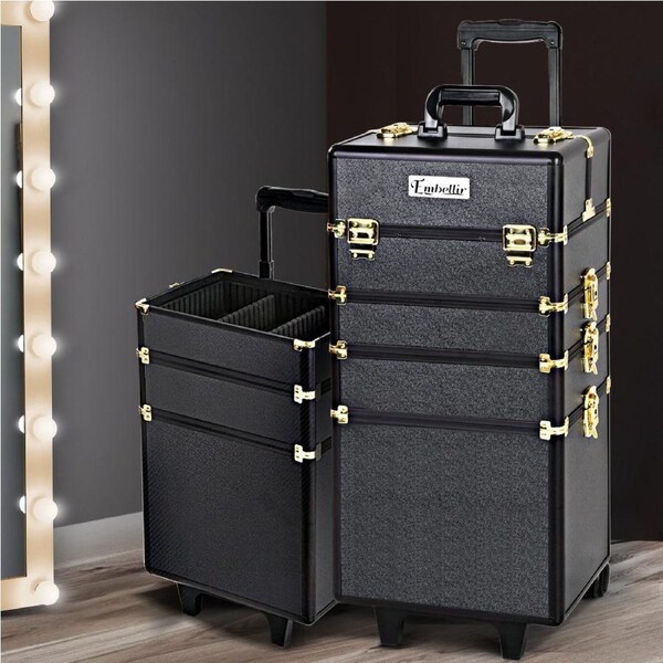 1X Embellir Makeup Case Beauty Trolley Cosmetic Organiser Box Travel Wheels Gold