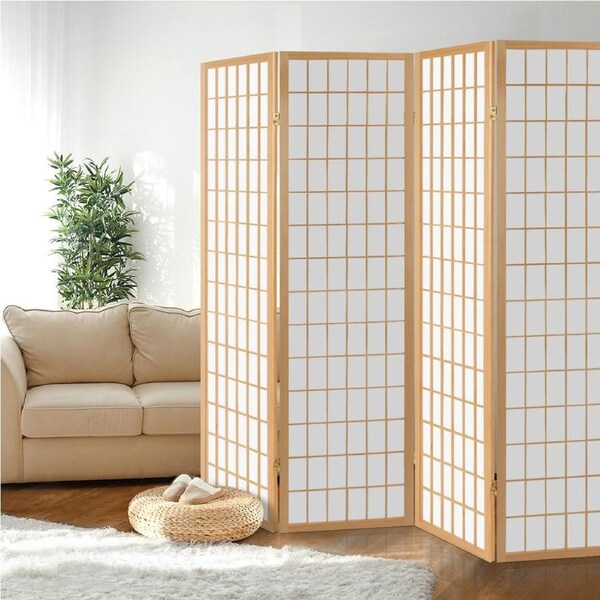 4 Panel Artiss Room Divider Screen 174x179cm Natural