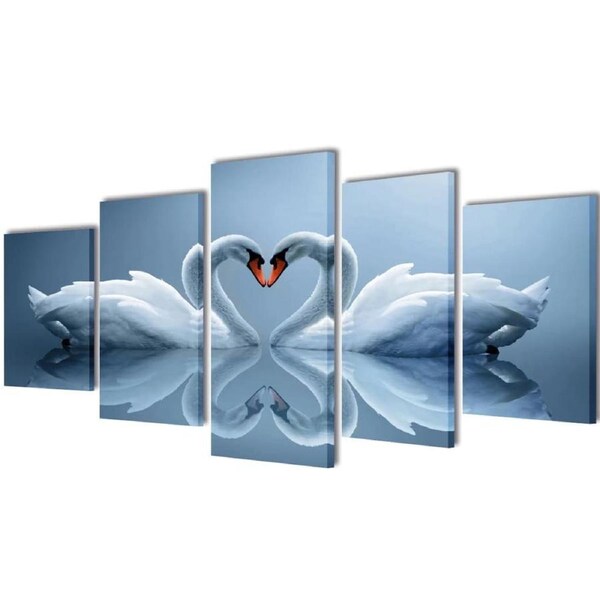 Canvas Wall Print Set Swan 200 x 100 cm vidaXL