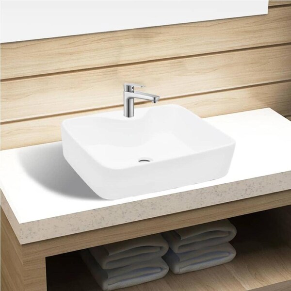 Ceramic Bathroom Sink Basin with Faucet Hole White Square vidaXL