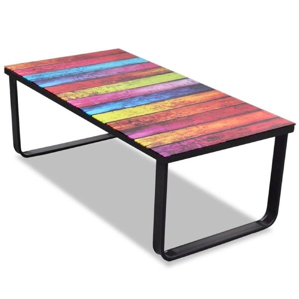 Coffee Table with Rainbow Printing Glass Top vidaXL