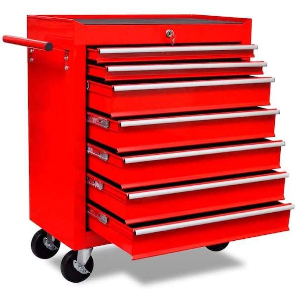 Workshop Tool Trolley 7 Drawers Red vidaXL
