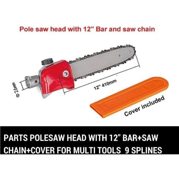 9 Teeth Polesaw Head with 12in Bar & 12in Saw Chain