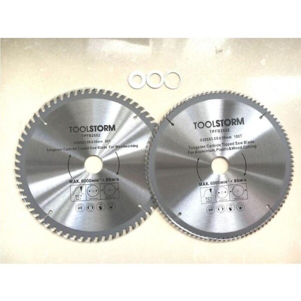 2pc Table Saw Blades w/ Three Reduction Rings 255mm