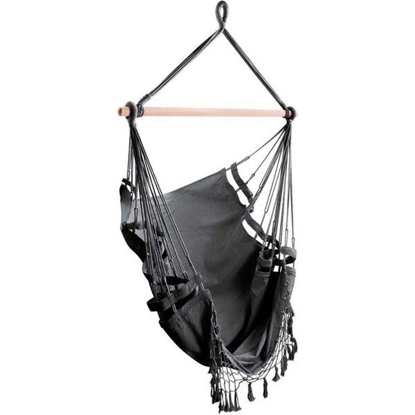 Gardeon Portable Hammock Chair Swing Outdoor Furniture Tassel Grey
