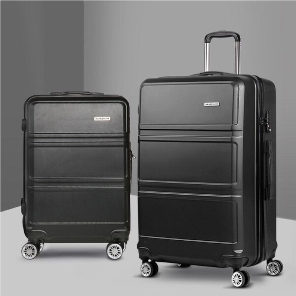 20" 28" 2pc Luggage Wanderlite Trolley Set Suitcase Travel TSA Carry On Hard Case Lightweight Black