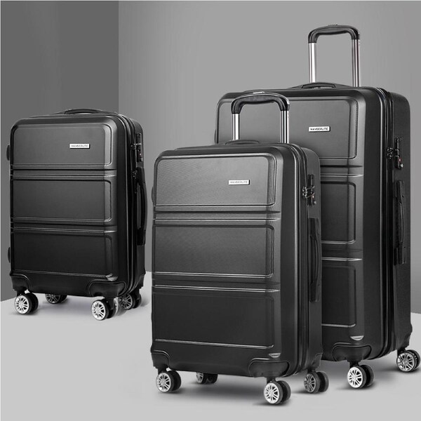 20" 24" 28" Wanderlite Luggage 3pc Trolley Set Suitcase Travel TSA Hard Case Lightweight Black