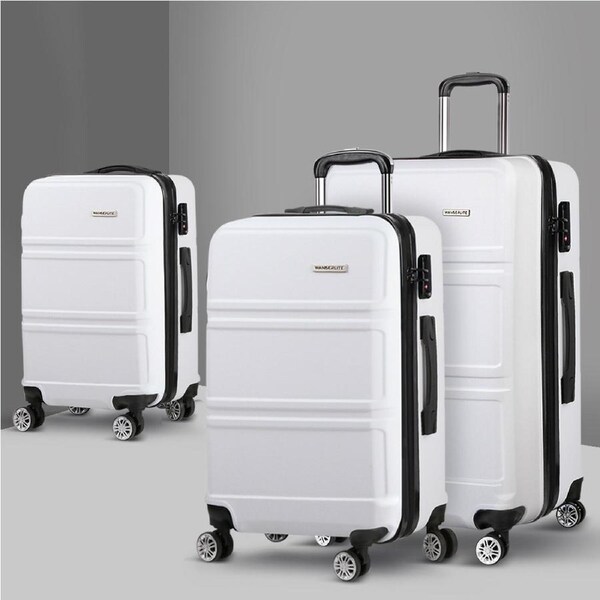 20" 24" 28" Wanderlite 3pc Luggage Trolley Set Suitcase Travel TSA Carry On Hard Case Lightweight White