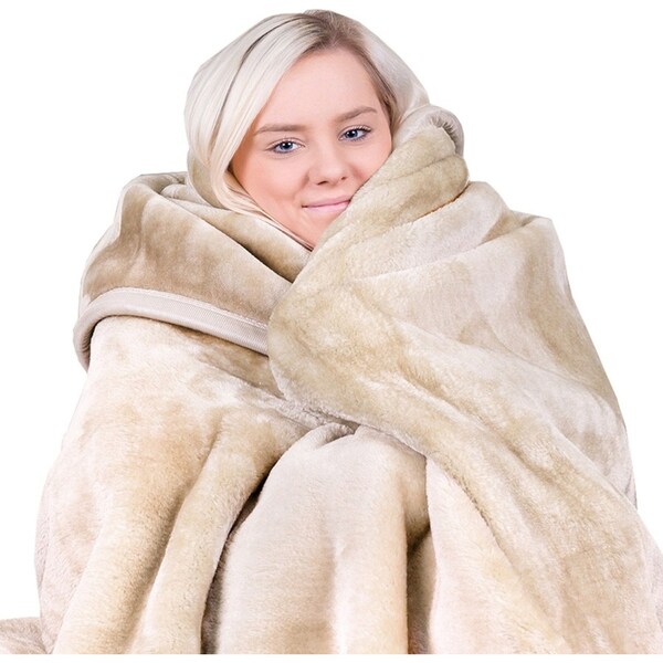 Laura Hill Mink Blanket Double Sided 800GSM Queen Size Soft Plush Bed Faux Throw Rug 220 X 240cm Beige