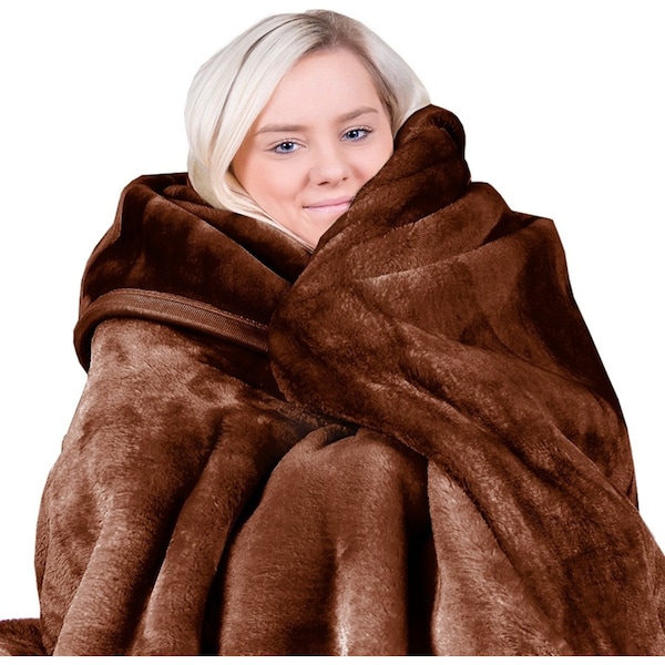 Laura Hill Faux Mink Blanket 800GSM Heavy Double-Sided - Chocolate