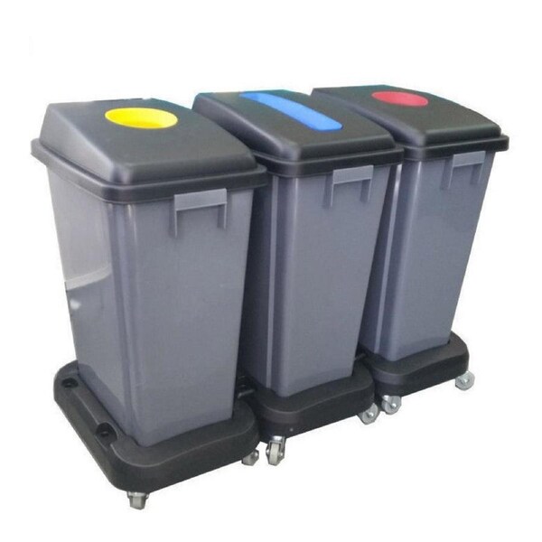 TCS 3pc Recycling Rubbish Bins w/ Restrictive Tops 60L