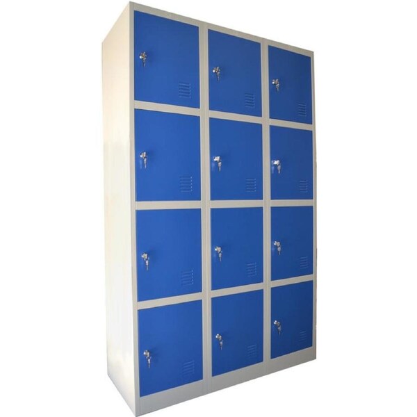 TCS Extra Large 12 Door Metal Storage Cabinet Locker in Blue & Grey
