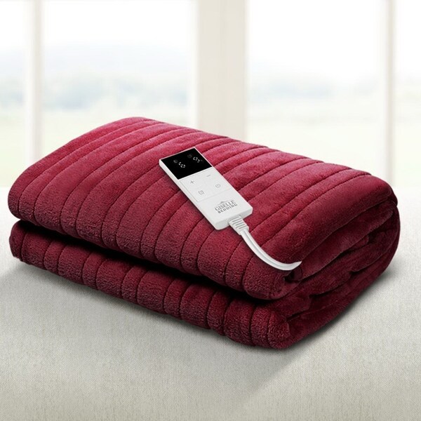 160x130cm Giselle Electric Throw Rug Heated Blanket Fleece Red