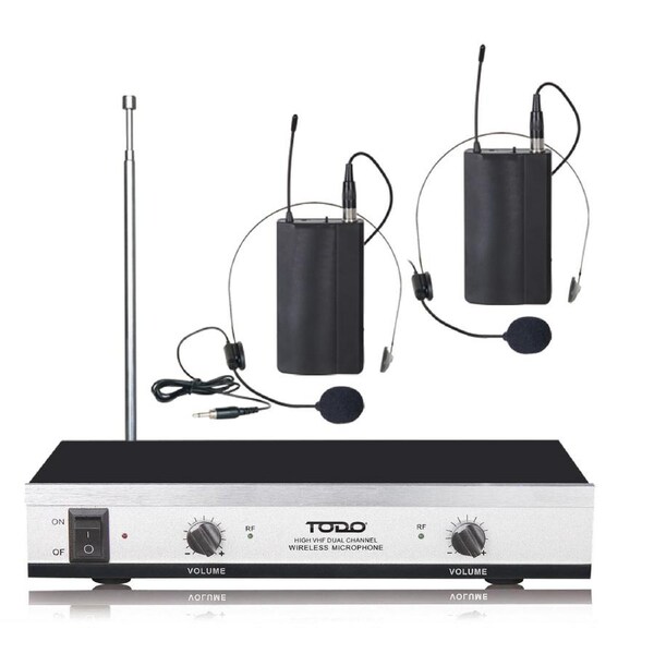 Wireless Headset Microphone Vhf Dual Channel Twin Head Mic Tjp-Ll61