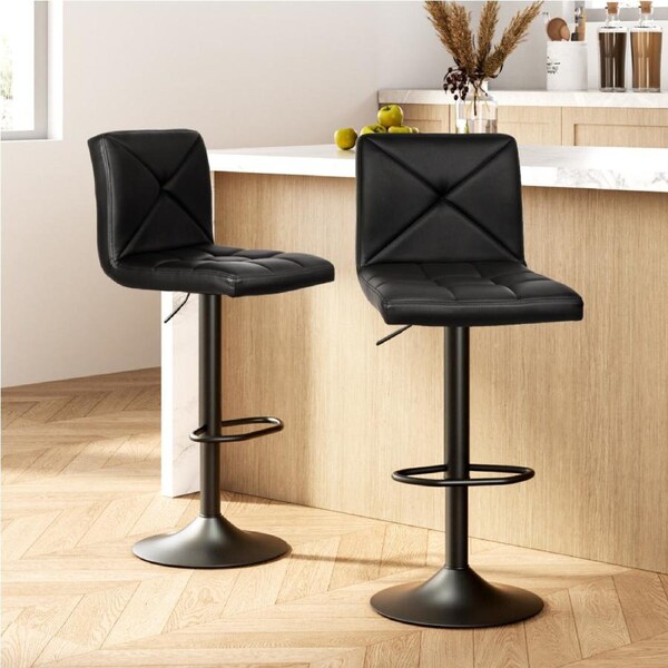Artiss 2x Bar Stools Gas Lift Leather Stool Black