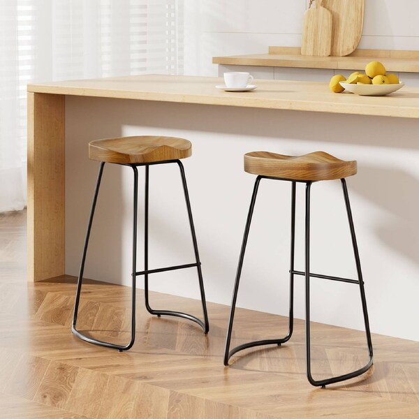 2x Artiss Bar Stools Tractor Seat 75cm Wooden