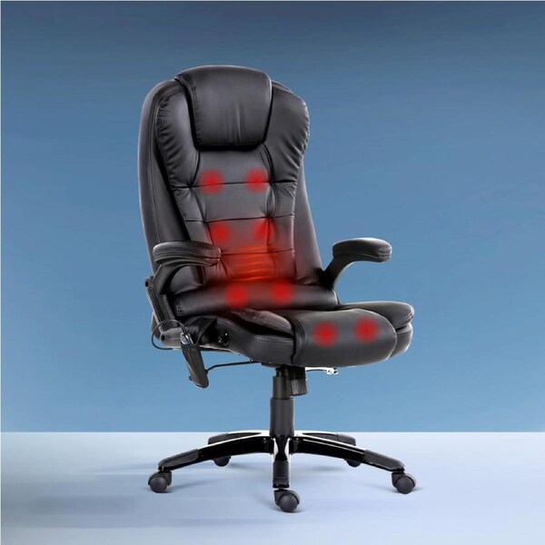 Artiss Massage Office Chair 8 -Point Executive Computer Gaming Chairs Black PU Leather