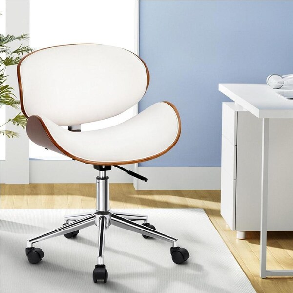 Artiss Office Chair Computer Chairs Bentwood PU Leather Seat White