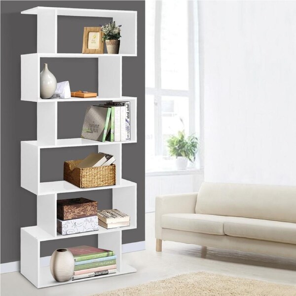 1x Artiss Bookshelf 6 Tier Zigzag White