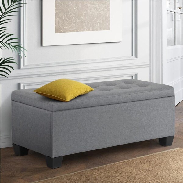 97cm Artiss Storage Ottoman Blanket Box Linen Grey