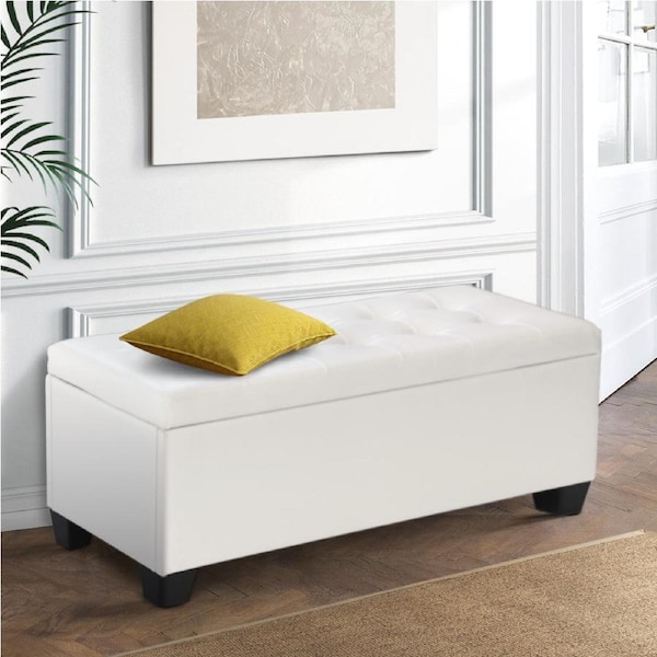 97cm Artiss Storage Ottoman Blanket Box Leather White