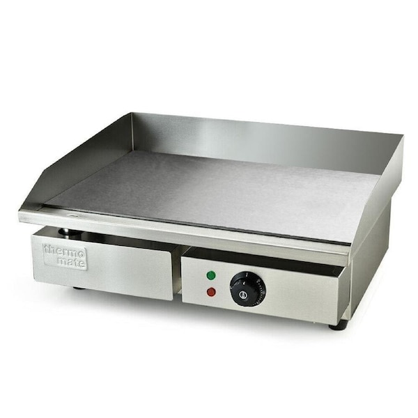 THERMOMATE Commercial Electric Griddle, 2400W Stainless Steel 55x35cm Countertop