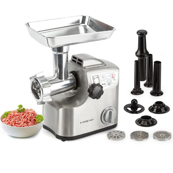 EuroChef 1800W Electric Meat Grinder Sauce Sausage Maker Filler Mincer Shredder Stuffer Kibbe, Silver