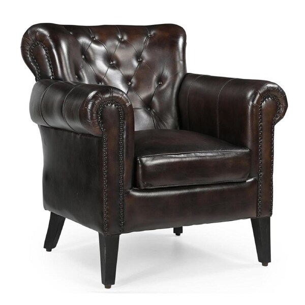 Studded Brown Leather Armchair