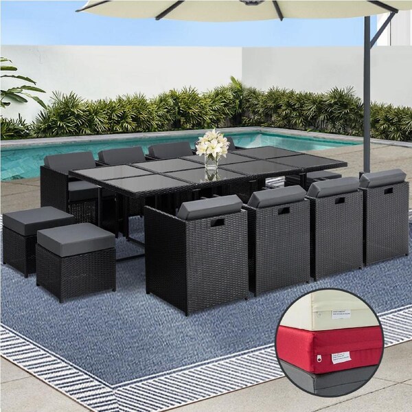 13 PCS Gardeon Outdoor Dining Set Wicker Table Chairs Setting Black