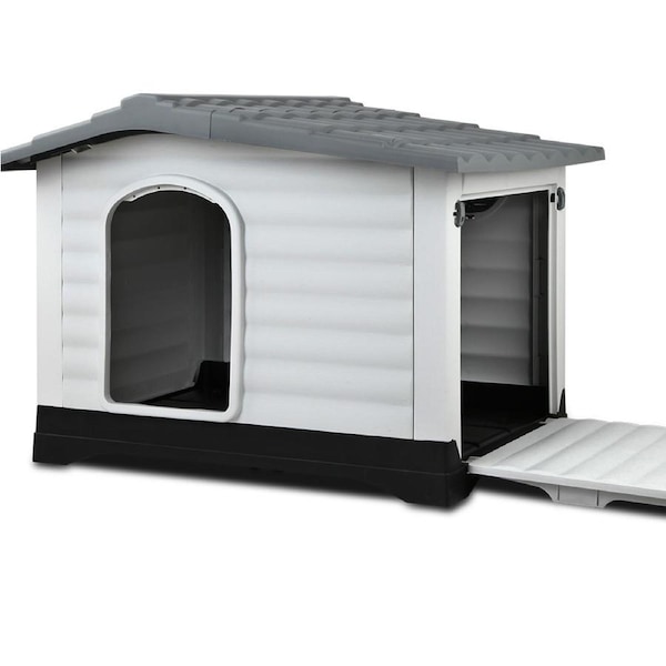 i.Pet Dog Kennel House Extra Large Outdoor Plastic Puppy Pet Cabin Shelter XL Grey