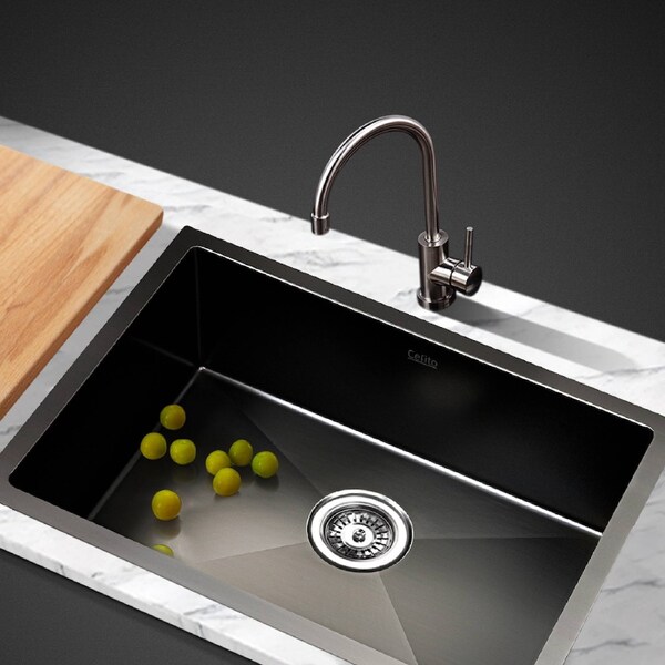 60X45CM Cefito Stainless Steel Sink Kitchen Basin Single Bowl Black