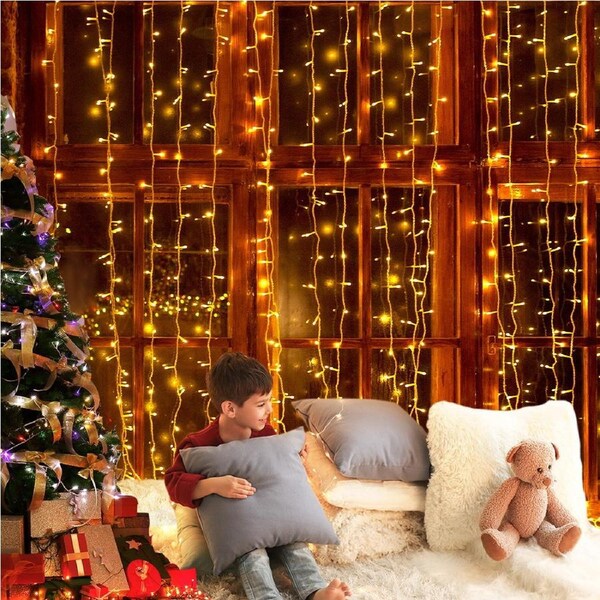 3X6M 600 LED Christmas Lights Curtain Light Warm White Jingle Jollys