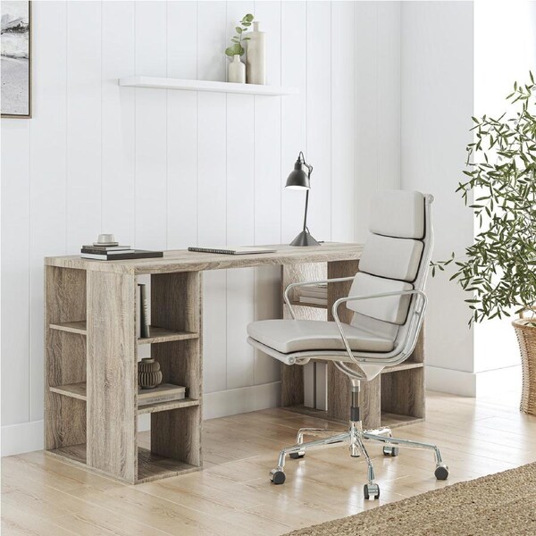 Bloc Desk with Storage Shelves in Light Sonoma Oak