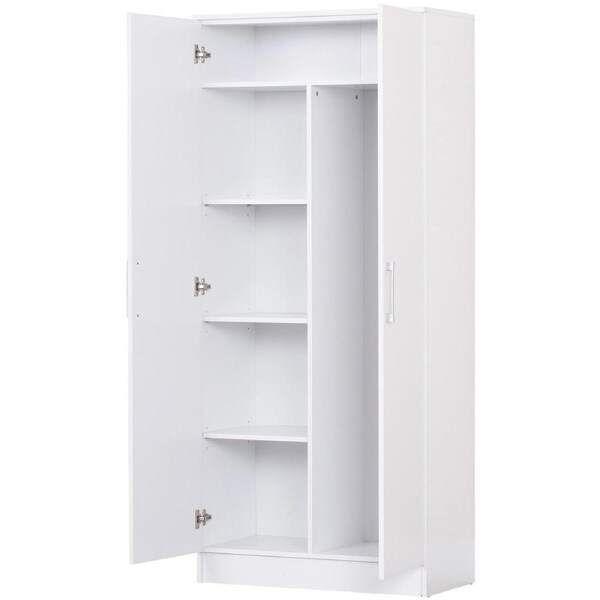 2 Door Broom Cupboard w Adjustable Shelves in White