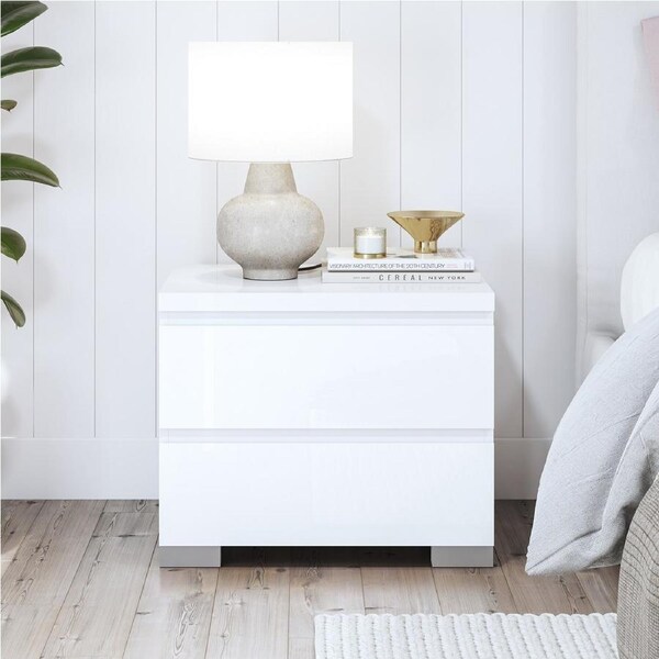 Elara 2 Drawer Bedside Table in High Gloss White