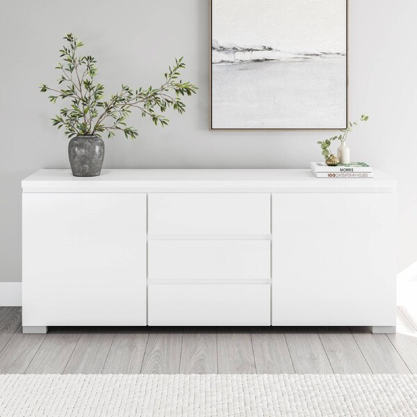 Elara 2 Door & 3 Drawers Buffet in High Gloss White