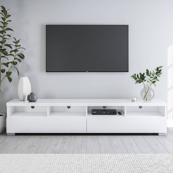 Elara 2 Drawer TV Entertainment Unit in White 207cm