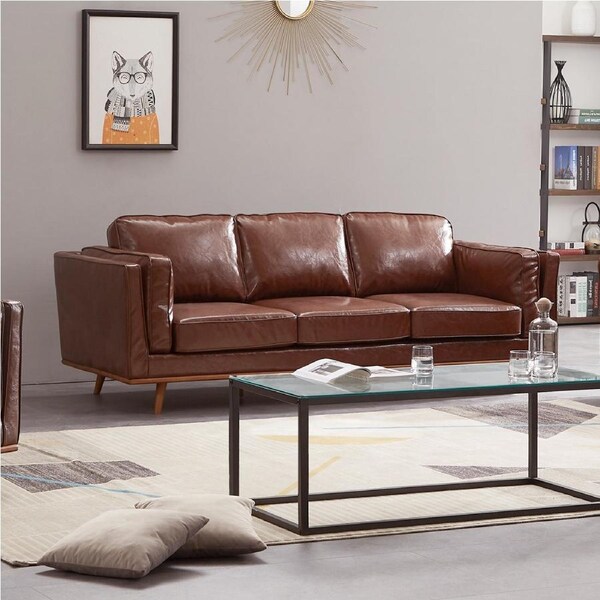 York 3 Seater PU Leather Armchair Sofa Modern Lounge in Brown Colour