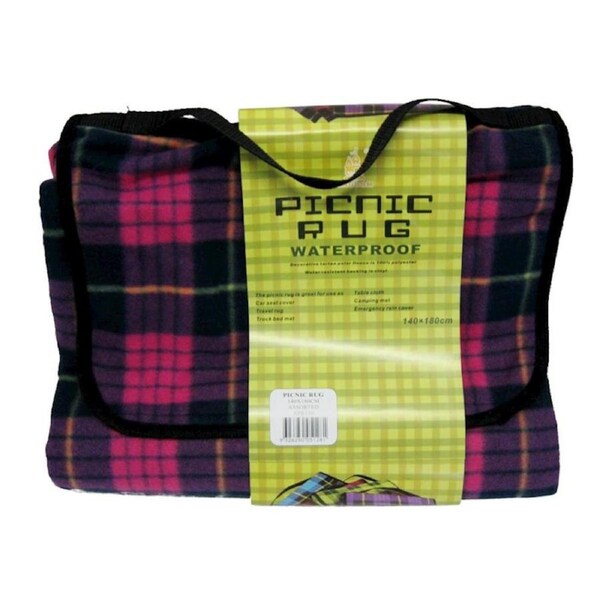 Waterproof Picnic Rug Blanket Vinyl Backed Checked Design 4 Colors Green