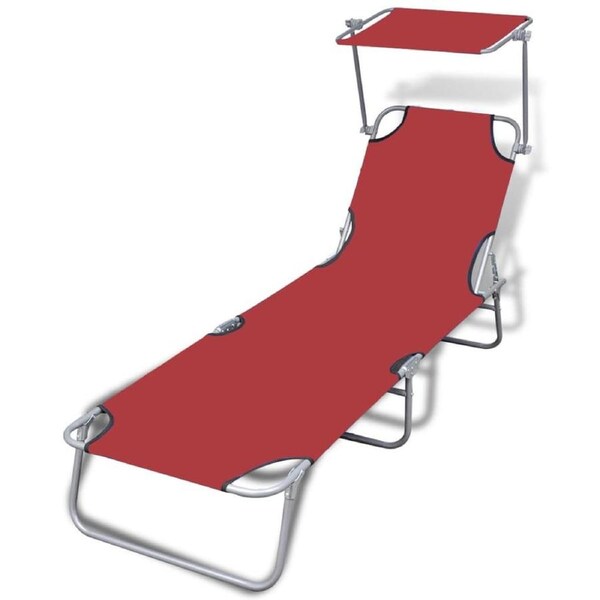 Folding Sun Lounger with Canopy Steel and Fabric Red vidaXL