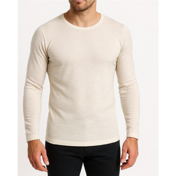 Mens 100% Pure Merino Wool Thermal Long Sleeve Top T Shirt Underwear Thermals Natural / Small (90cm)