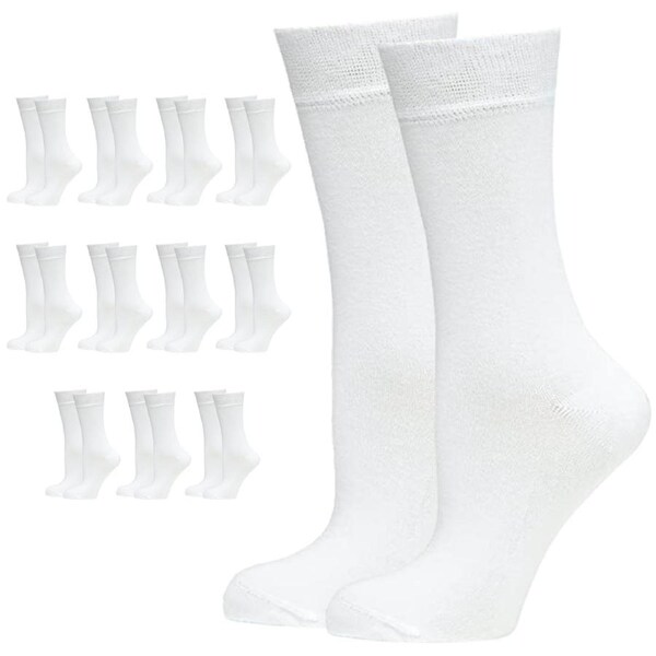 12 Pairs BAMBOO SOCKS Crew Natural Eco Healthy Enviro Unisex Business Work BULK White / 6-11