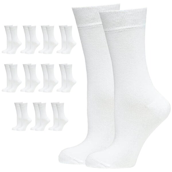 12 Pairs BAMBOO SOCKS Crew Natural Eco Healthy Enviro Unisex Business Work BULK White / 11-14