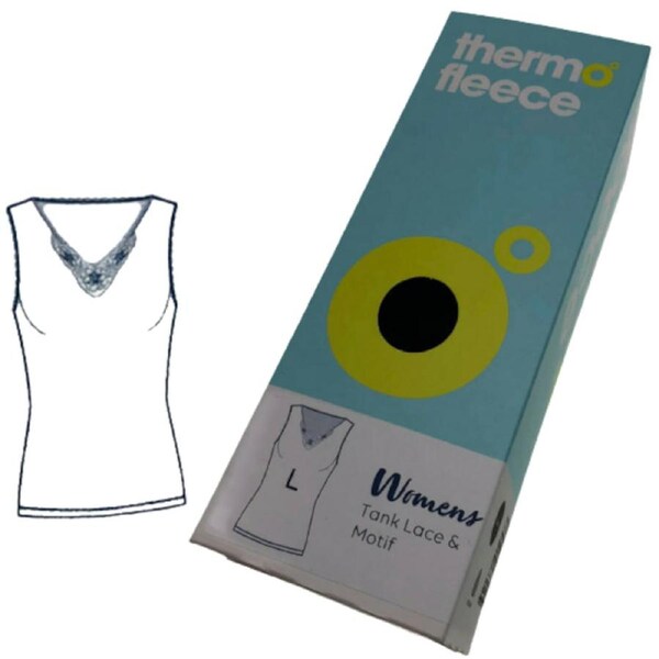 Womens V-Neck Pure Merino Wool Thermal Tank Top Lace Motif Singlet Thermals Navy / XS (10)