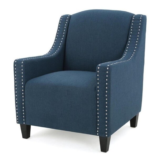 Camden Linen Fabric Studded Armchair in Dark Blue