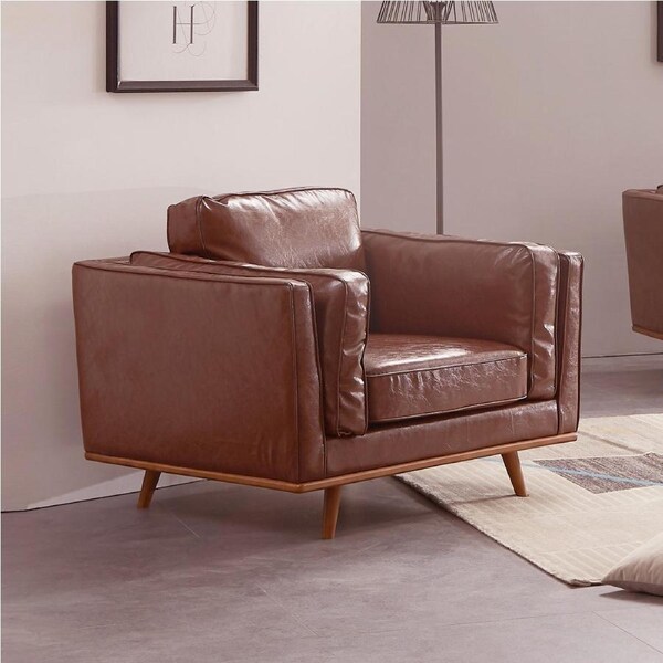 York 1 Seater PU Leather Armchair Sofa Modern Lounge in Brown Colour