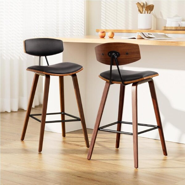 2x Artiss Bar Stools Leather Padded w/Backrest
