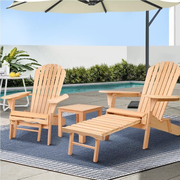 Adirondack Gardeon 3PC Outdoor Sun Lounge Beach Chairs Patio Furniture Wooden Garden